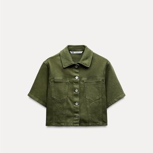Zara Olive Green Button Up Cropped Top